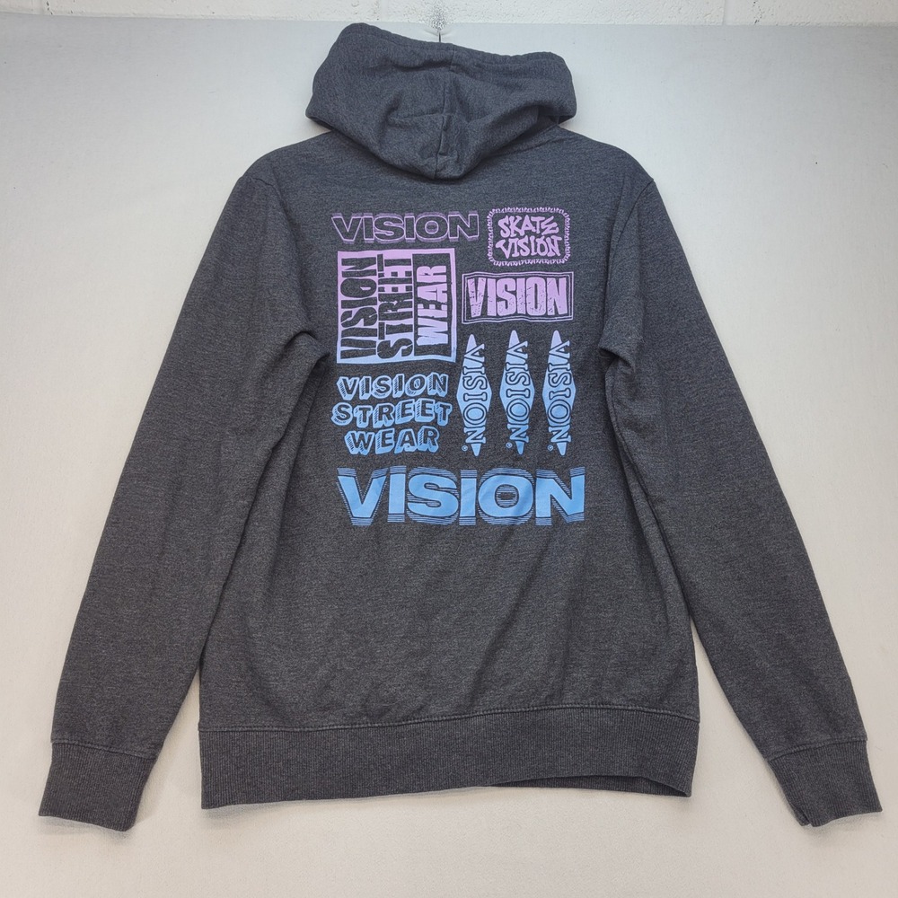 Vision Street Wear Hoodie Mens Medium‎ Gray Skate Graphic Pullover Sweatshirt